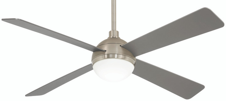 Orb Ceiling Fan, 4-Blade, 1-Light, LED, Brushed Steel/Brushed Nickel, Silver Blades, 54"W (F623L-BS/BN HJ3H)