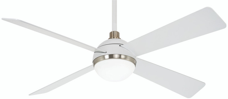 Orb Ceiling Fan, 4-Blade, 1-Light, LED, Flat White/Brushed Nickel, Flat White Blades, 54"W (F623L-WHF/BN HJ3J)