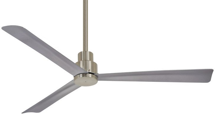 Simple Outdoor Ceiling Fan, 3-Blade, Brushed Nickel Wet, Silver Blades, 52"W (F787-BNW ER5H)