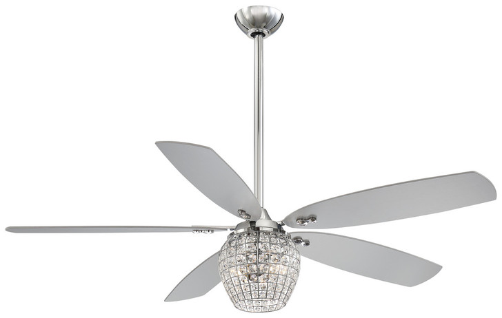 Bling Ceiling Fan, 5-Blade, 3-Light, LED, Chrome, Silver Blades, 56"W (F902L-CH ER78)