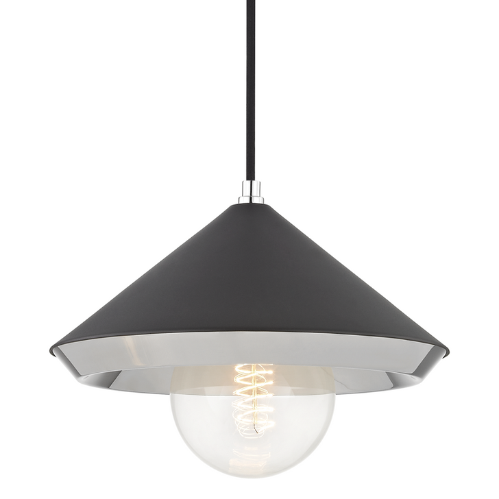 Marnie Large Pendant, 1-Light, Polished Nickel/Black, 12.5"W (H139701L-PN/BK 608QCRJ)