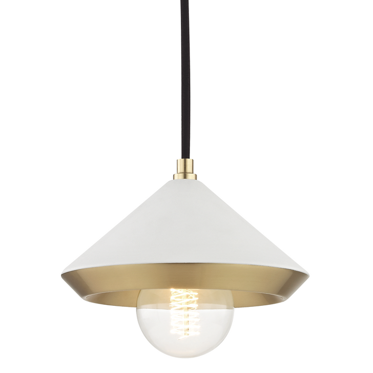 Marnie Small Pendant, 1-Light, Aged Brass/Soft Off White, 8"W (H139701S-AGB/WH 608QCRM)