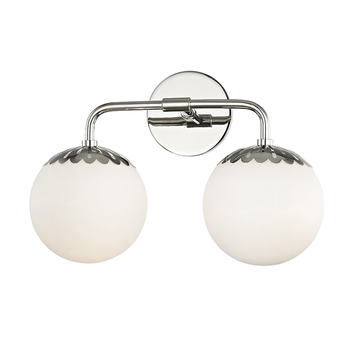 Paige Bath Bracket, 2-Light, Polished Nickel, White Glass Shade, 15"W (H193302-PN 608QDTQ)