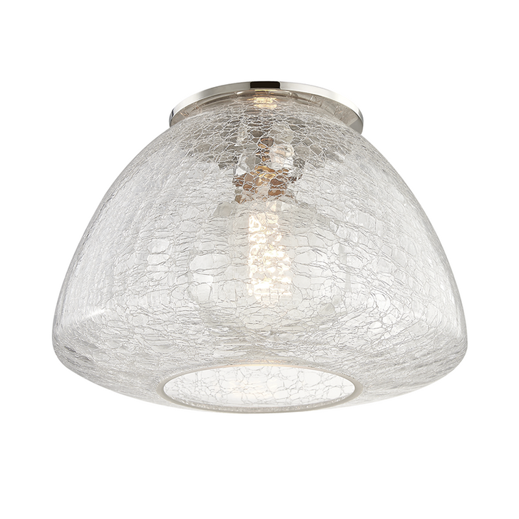 Maya Large Flush Mount, 1-Light, Polished Nickel, Crackle Clear Glass Shade, 12"W (H216501L-PN 608QERC)