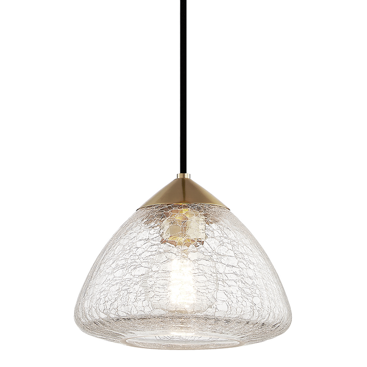 Maya Small Pendant, 1-Light, Aged Brass, Crackle Clear Glass Shade, 9"W (H216701S-AGB 608QERH)