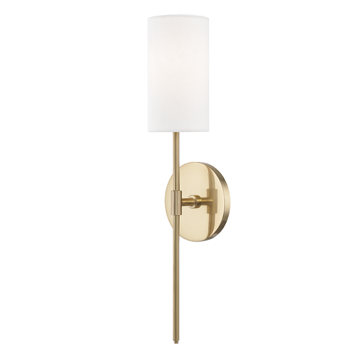 Olivia Wall Sconce, 1-Light, Antique Aged Brass, White Linen Shade, 18.75"H (H223101-AGB 608QERT)