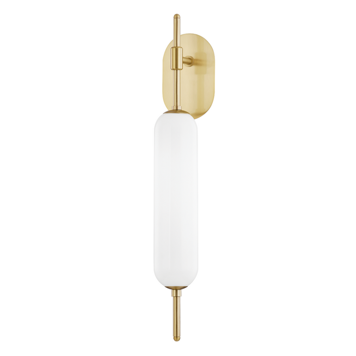 Miley Wall Sconce, 1-Light, Aged Brass, Opal Glossy Glass, 29.5"H (H373101-AGB 608UCHP)