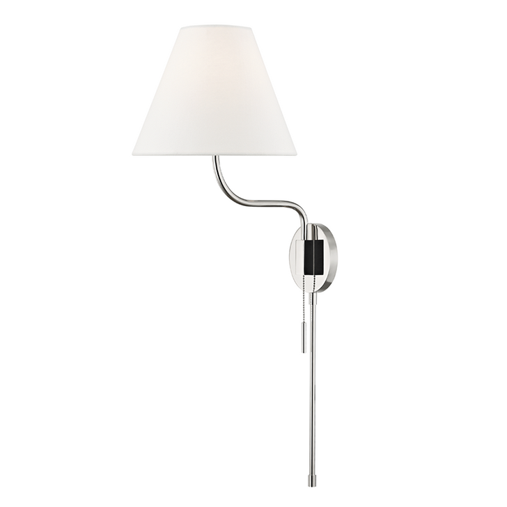 Patti Wall Sconce with Plug, 1-Light, Polished Nickel, Off White Linen Shade, 30.5"H (HL240101-PN 608QGQ6)