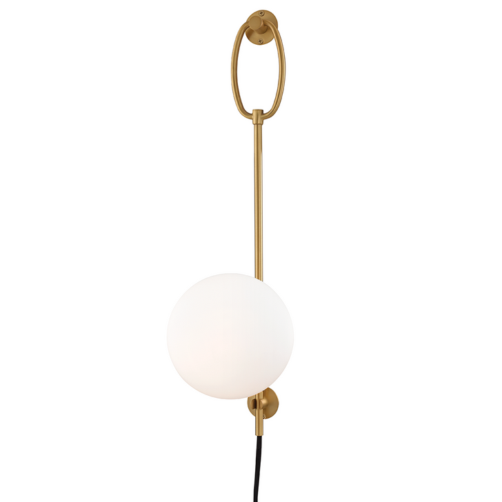 Gina Wall Sconce with Plug, 1-Light, Aged Brass, Opal Etched Glass Shade, 24.25"H (HL290101-AGB 608QJP1)