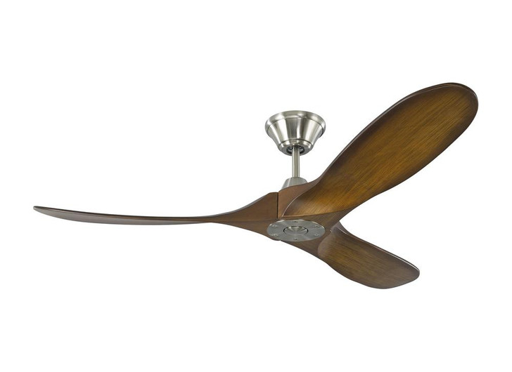 Maverick Ceiling Fan, 3-Blade, Brushed Steel, Koa Blades, 52