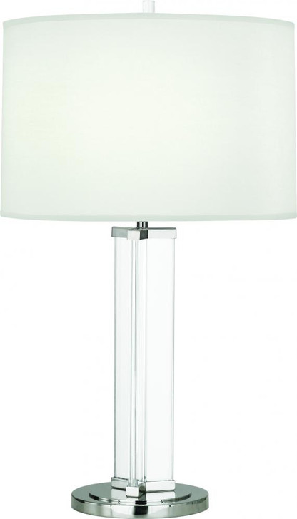 Fineas Table Lamp, 1-Light, Clear Glass/Polished Nickel, Ascot White Fabric Shade, 28.75"H (S472 2EMWW)