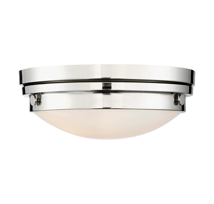 Lucerne Flush Mount, 2-Light, Polished Nickel, Glass Shade, 13.25"W (6-3350-14-109 1JXCQ)