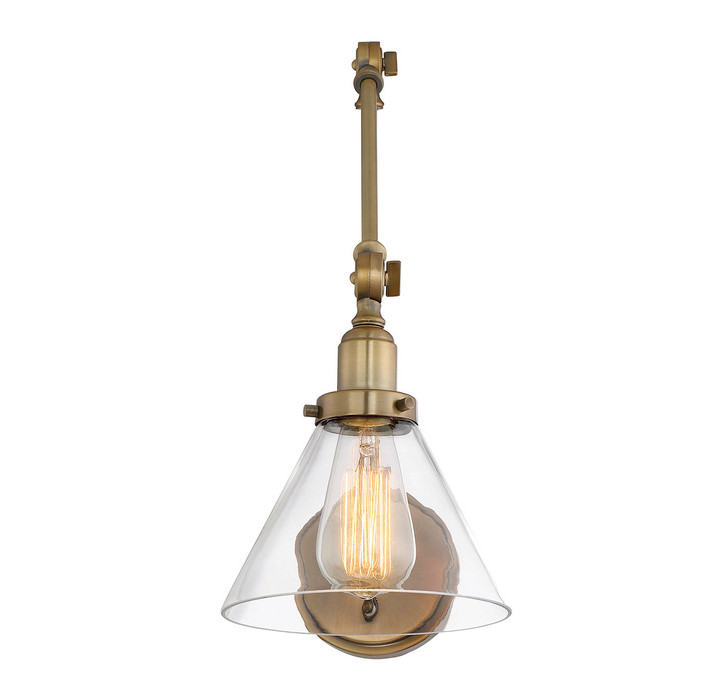 Drake Adjustable Wall Sconce, 1-Light, Warm Brass, Glass Shade, 17.5"H (9-9131CP-1-322 1MY12)