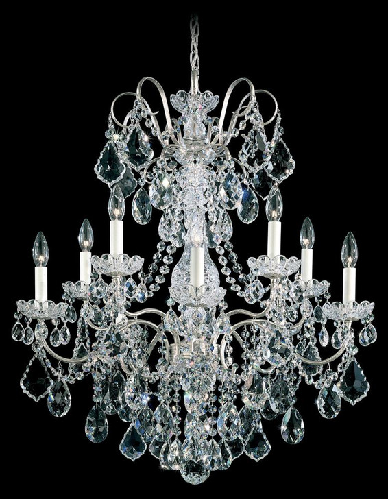 New Orleans Chandelier, 10-Light, Antique Silver, Clear Heritage Crystal, 28"W (3657-48H 1E50Z)