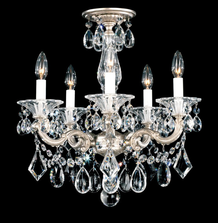 La Scala Semi-Flush Mount, 5-Light, Antique Silver, Clear Heritage Crystal, 18"W (5345-48 AJX4L)