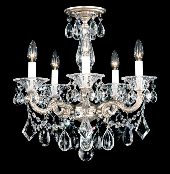 La Scala Semi-Flush Mount, 5-Light, Antique Silver, Clear Swarovski Crystal, 18"W (5345-48S AV60Y)