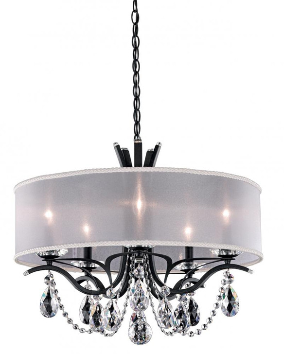 Vesca Drum Chandelier, 5-Light, Antique Silver, Clear Heritage Crystal, Hardback White Shade, 24"W (VA8305N-48H1 1HPUGZ)