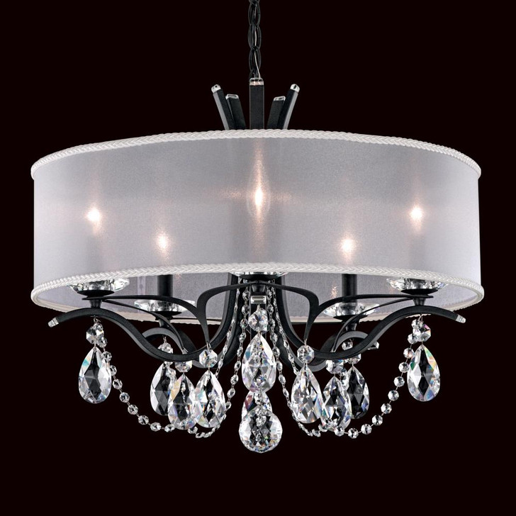 Vesca Drum Chandelier, 5-Light, French Gold, Clear Heritage Crystal, Hardback White Shade, 24"W (VA8305N-26H1 1HZQLH)