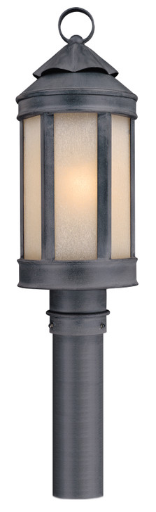 Andersons Forge Post Lantern Medium, 1-Light, Antique Iron, Ivory Seeded Glass Shade, 18"H (P1464AI C5H9)