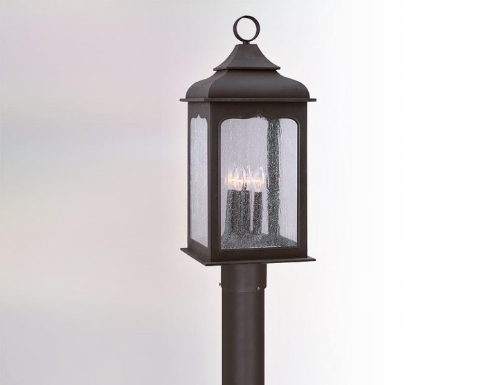 Henry Street Post Lantern, 4-Light, Black, Colonial Iron, Clear Seeded Glass Shade, Large, 27.25"H (P2016CI C5J1)