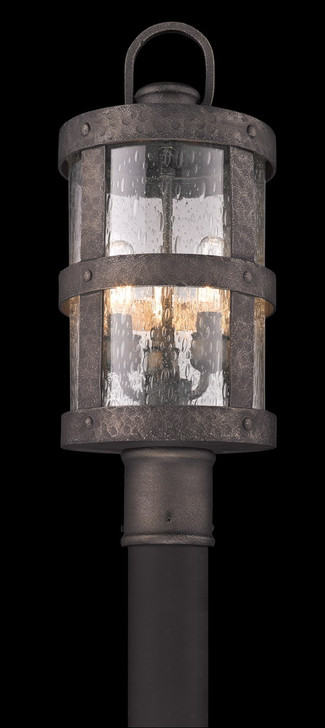 Barbosa Outdoor Post Lantern, 3-Light, Barbosa Bronze, Clear Seeded Glass Shade, Medium, 19.25"H (P3316 J8U9)