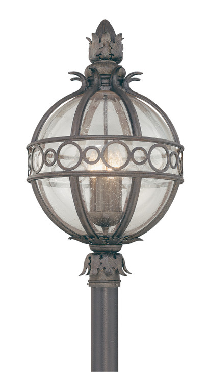 Campanile Post Lantern, 4-Light, Campanile Bronze, Clear Seeded Glass Shade, Extra Large, 28"H (P5007CB C6EQ)