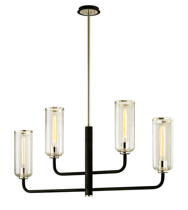 Aeon Linear Pendant, 4-Light, Black, Carbide Black & Polished Nickel, Clear Glass Shade, 4.75"W (F6275 Q861)