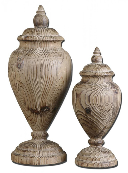 Brisco Carved Wood Finials, Set of 2, Natural Wood Tone, 18"H (19613 V6FD)