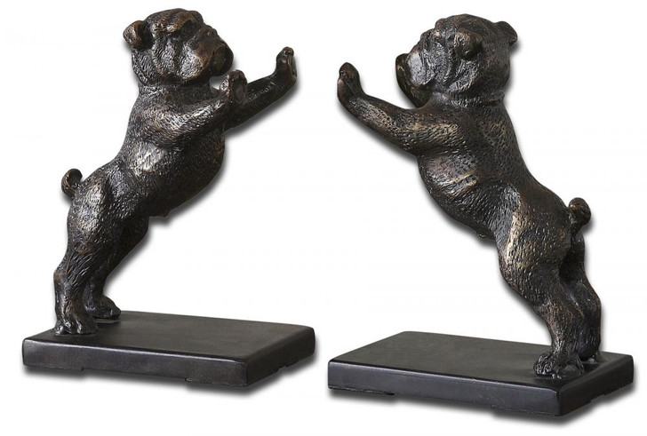 Bulldogs Cast Iron Bookends, Set of 2, Distressed Golden Bronze, 4"W (19643 V6G6)