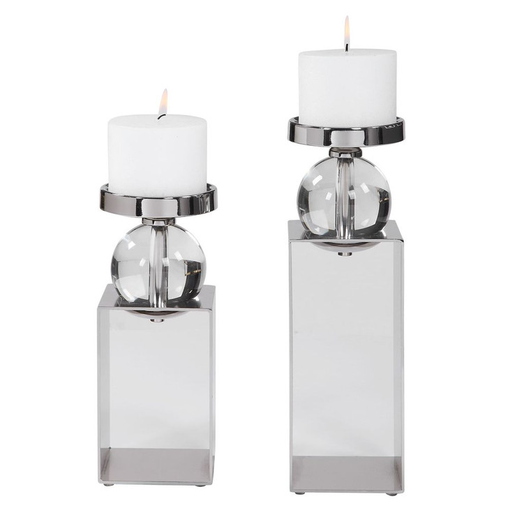 Lucian Candleholders, 2/Set, Polished Nickel, 15"H (17561 A3A25)