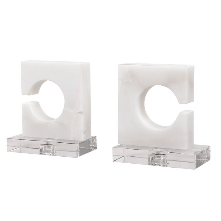 Clarin Bookends, Set of 2, White, Gray Marble, 7"W (17864 A68R2)