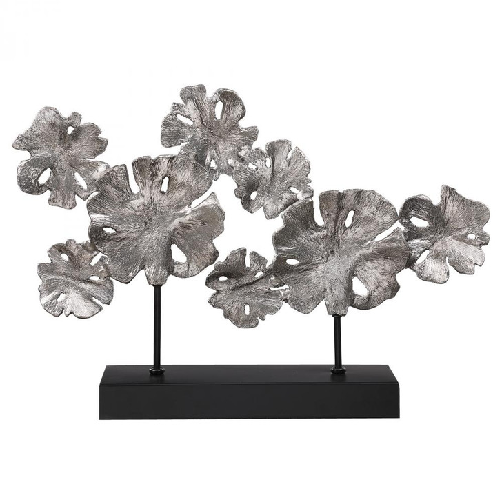 Contemporary Lotus Sculpture, Silver Leaf, Matte Black, 18"H (17867 A68R5)