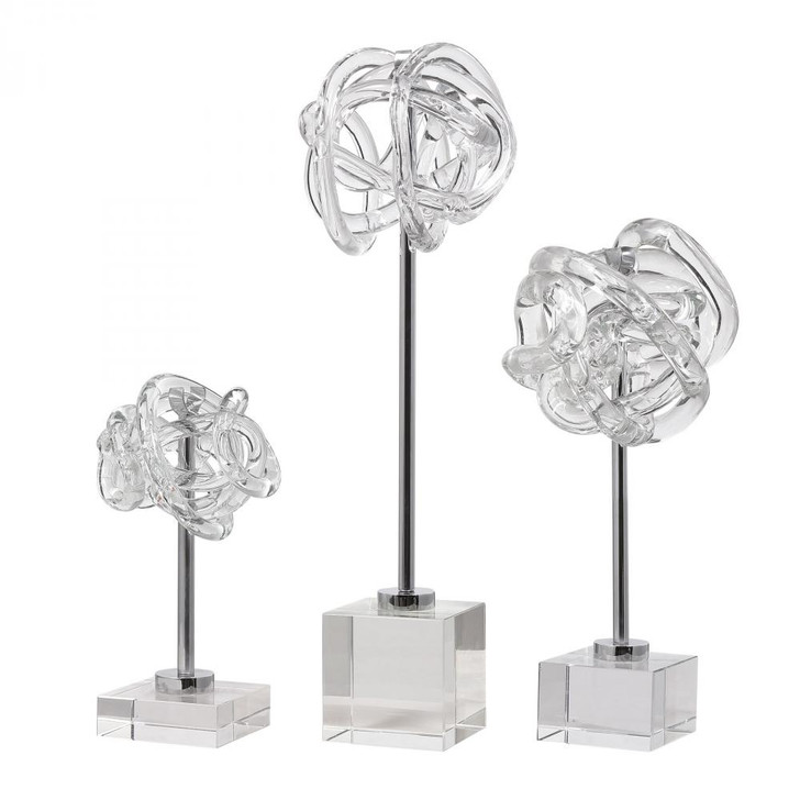 Neuron Glass Table Top Sculptures, 3/Set, Polished Nickel, Crystal, 17"H (17835 A69RH)