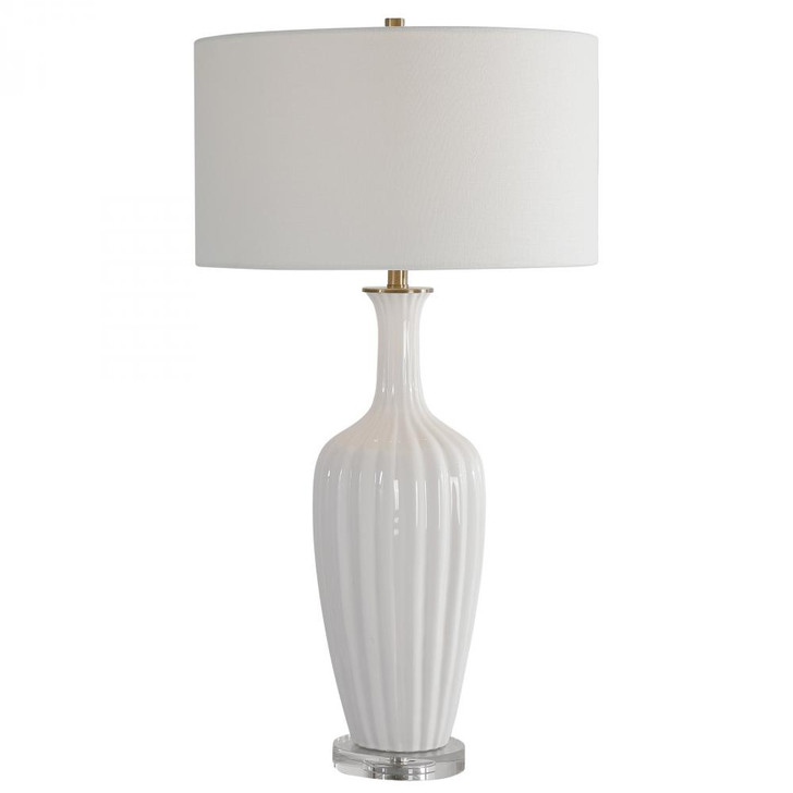 Strauss Table Lamp, 1-Light, Ceramic, Gloss White, Brushed Brass, 32"H (28374-1 A69TY)