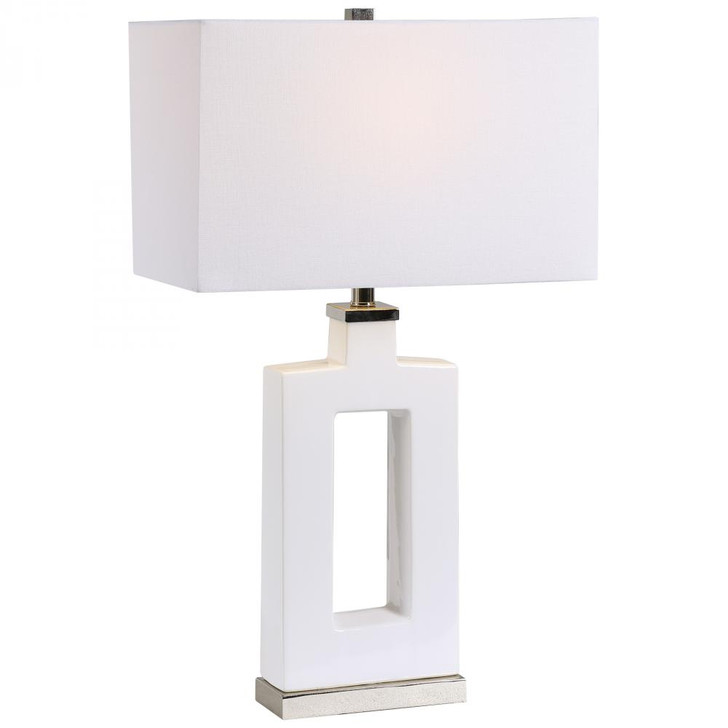 Entry Table Lamp, 1-Light, Modern, White Glaze, Polished Nickel, 30"H (28426-1 A6APQ)