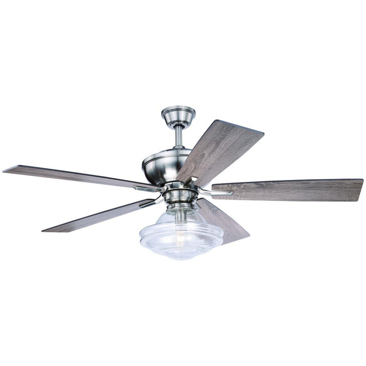 Huntley Ceiling Fan, 5-Blade, 1-Light, LED, Satin Nickel, Driftwood/Dark Maple Blades, 52"W (F0067 J3VM)