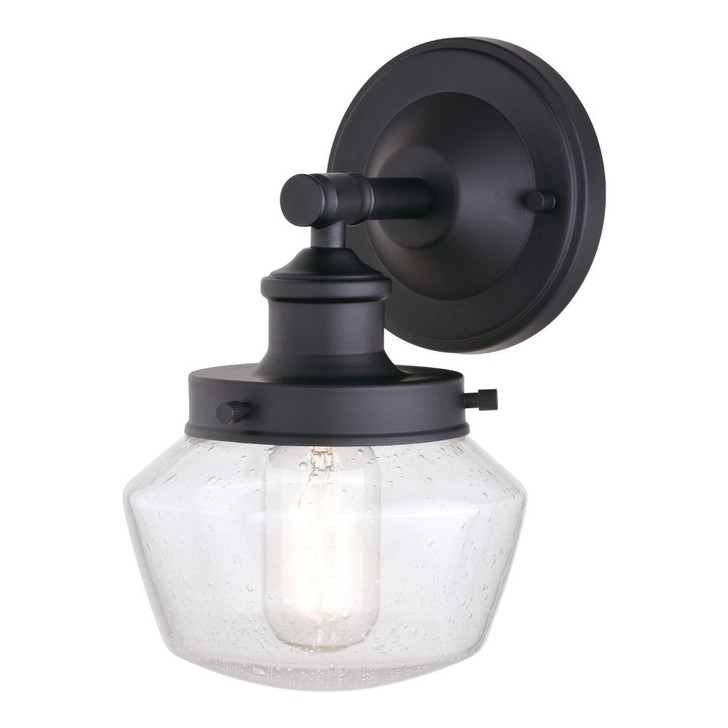 Collins Outdoor Wall Sconce, 1-Light, , Matte Black, Clear Seeded Glass Shade, 9.5"H (T0573 J7P8)