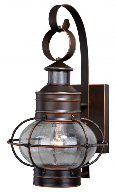 Chatham Outdoor Motion Sensor Wall, 1-Light, Dusk-to-Dawn, Burnished Bronze, Clear Seeded Glass Shade, 17.5"H (T0249 F9Y6)