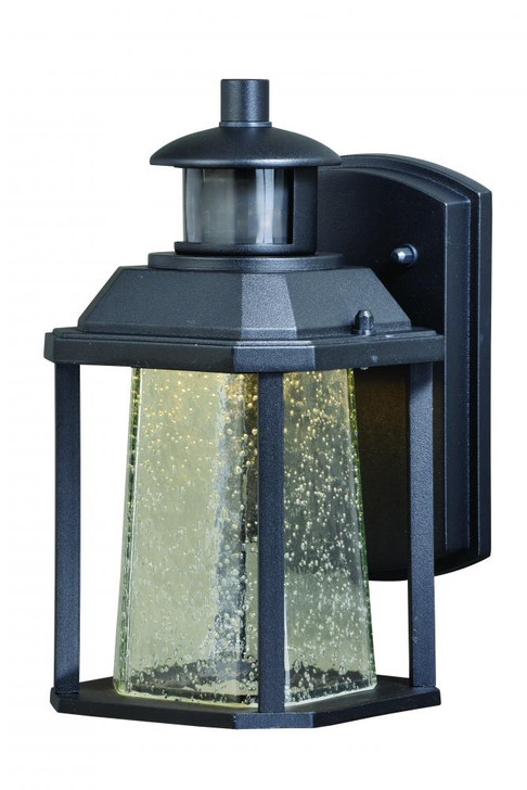 Freeport Outdoor Motion Sensor Wall Light, 1-Light, LED, Dusk-to-Dawn ,Textured Black, Clear Seeded Glass Shade, 10.25"H (T0321 F8ZE)