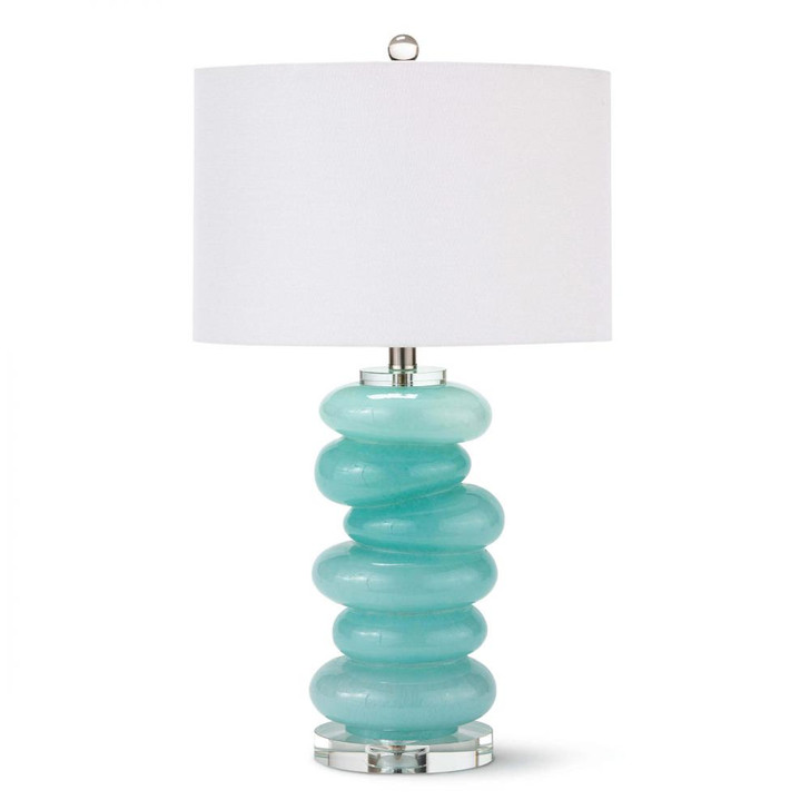 Stacked Pebble Table Lamp, 1-Light, Aqua, Linen Shade, 25.5"H (13-1510 50500TW)