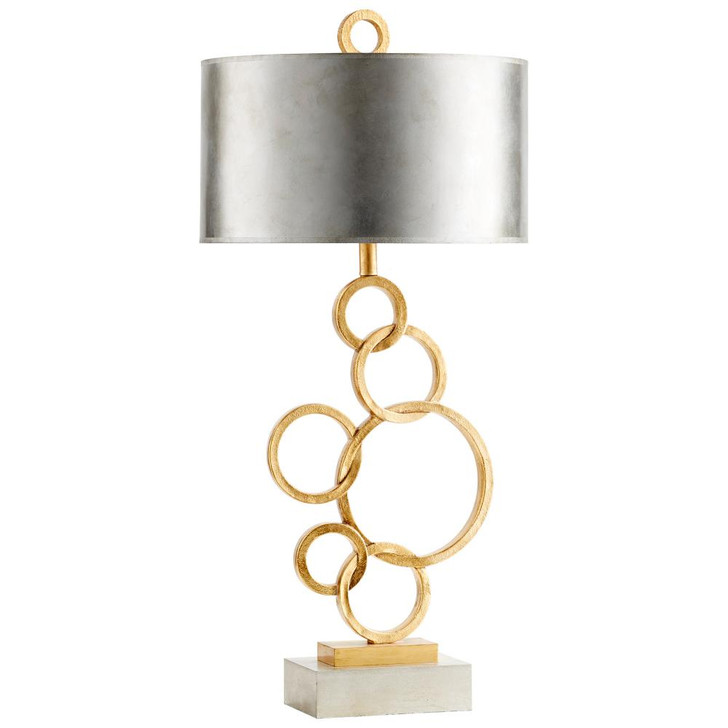 Cercles Table Lamp, 1-Light, Silver, Resin, Wood with Gray Paper Shade, 38.5"H (10984 MGQ5V)