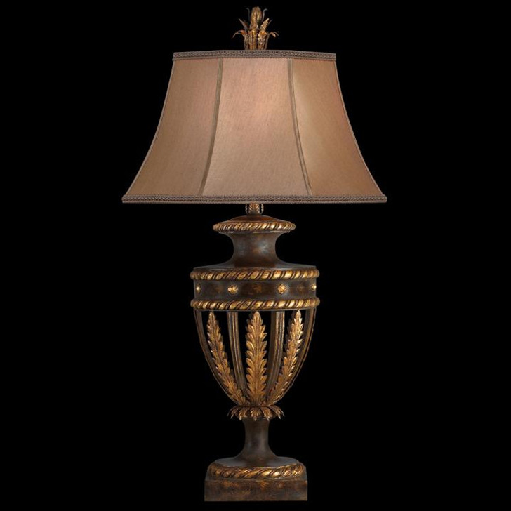 Castile Table Lamp, 1-Light, Antiqued Iron, Gold Leaf, Hand-Sewn Shade with Braided Trim, 38"H (229710ST KHA6)