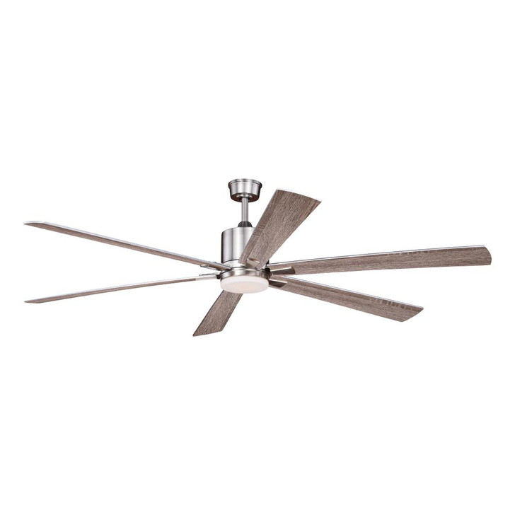 Wheelock Ceiling Fan, 6-Blade, 1-Light, LED, Satin Nickel, Black/Driftwood Blades, 72"W (F0079 J6QR)