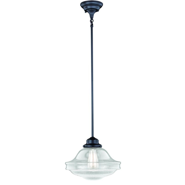 Huntley Pendant, 1-Light, Oil Rubbed Bronze, Clear Seeded Glass Shade, 12"W (P0242 FAXH)