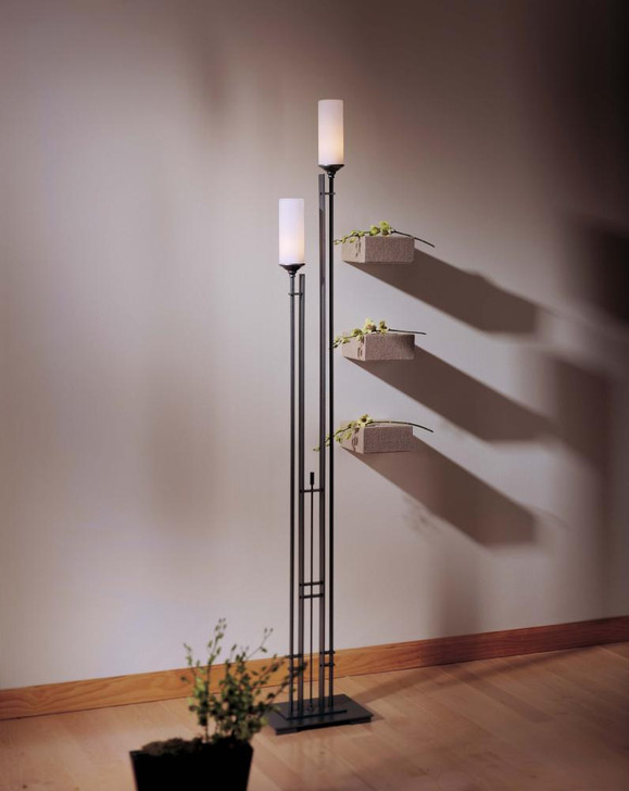 Metra Floor Lamp, 2-Light, Black, Opal Glass,  74.7"H (248416-SKT-10-GG0073 L7LJ7)