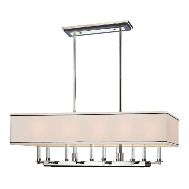 Collins Linear Chandelier, 10-Light, Polished Nickel, White/Black Trim Shade, 38"W (2938-PN 9T7YP)