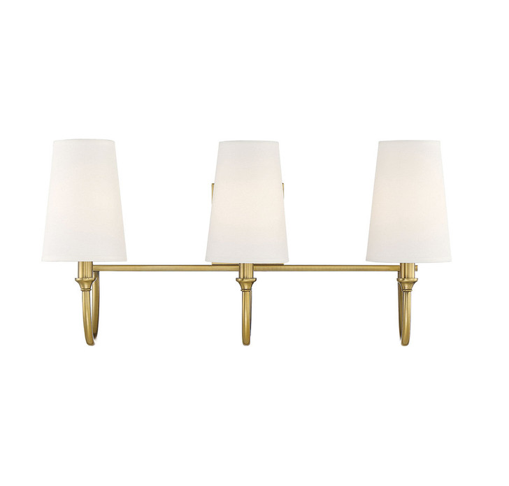 Cameron Bath Vanity Light, 3-Light, Warm Brass, White Fabric Shade, 24"W (8-2542-3-322 1R0LL)