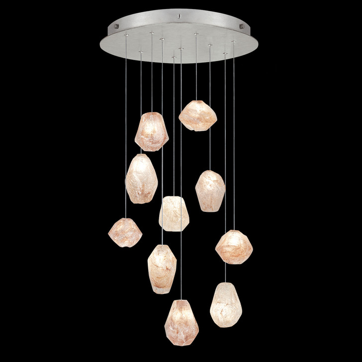Natural Inspirations Pendant, Round, 10-Light, LED, Natural Quartz Glass, Platinized Silver Leaf Canopy, 22"W (863540-14LD KM7Q)