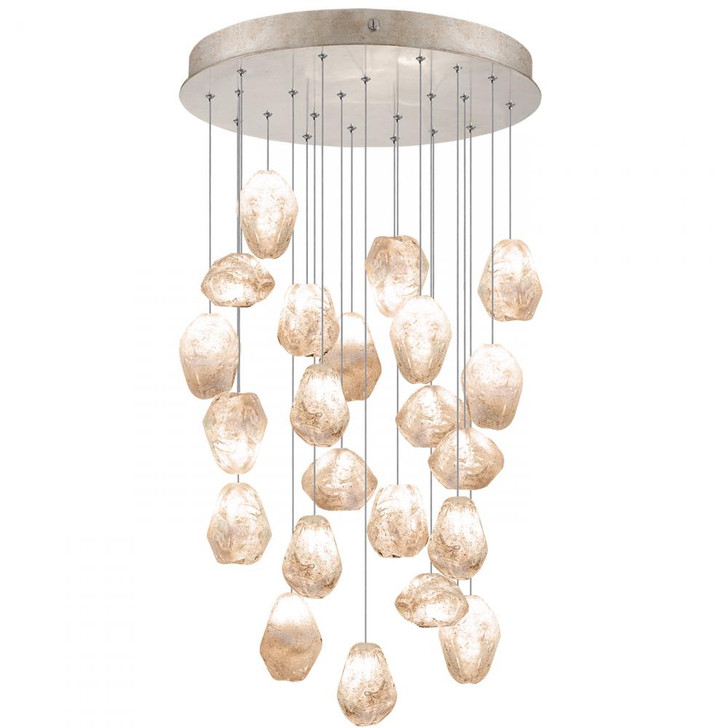 Natural Inspirations Pendant, Round, 22-Light, LED, Natural Quartz Glass, Gold-Toned Silver Leaf Canopy, 24"W (853240-24LD KJA3)