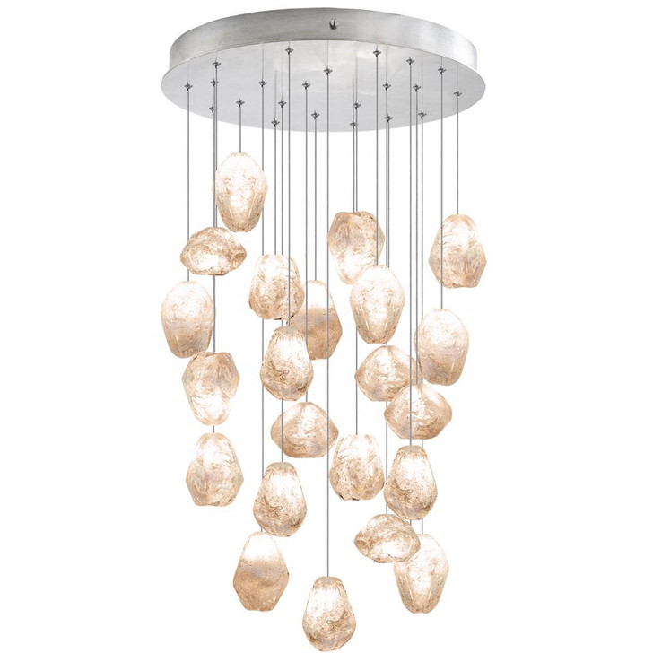Natural Inspirations Pendant, Round, 22-Light, LED, Natural Quartz Glass, Platinized Silver Leaf Canopy, 24"W (853240-14LD KJAC)